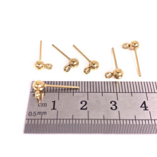 4mm Ball with Connector x 12mm post earring studs Stainless Steel_Gold Plated (18K) 20 Pieces