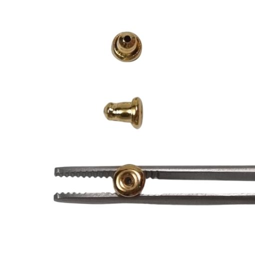 Image of top, side & bottom view of 14K Gold Plated Stainless Steel Bullet Clutch Ear Nuts