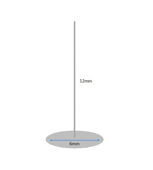 Image of dimensions of Surgical Steel Ear Studs 6mm Flat Pad, 12mm Post Earrings