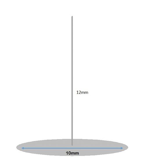 Dimensions of Surgical Steel Ear Studs,10mm Flat Pad, 12mm Post, 50 pieces